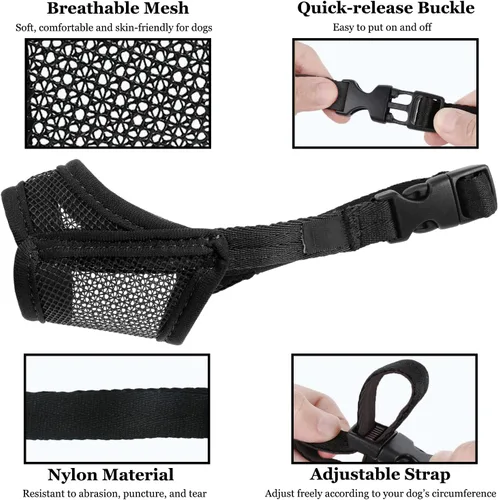 Miniatura 6 de LUCKYPAW Bozal para perro, bozal de malla para perros pequeños, medianos y grandes, cubierta suave para la boca del perro para evitar que muerdan