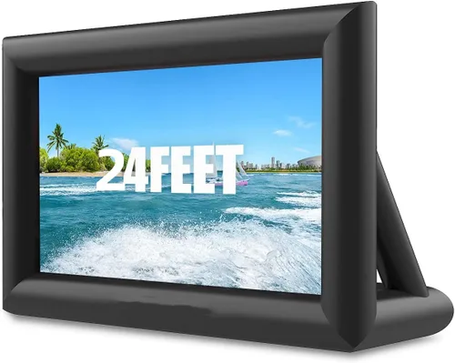 TROPOW Pantalla de proyector inflable, pantalla de proyector exterior portátil de 24 pies, proyección delantera y trasera, con cuerda, soplador de