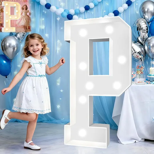 Miniatura 55 de Pooqla Letras de marquesina iluminadas de 3 pies, letras de marquesina con luz LED blanca fría y blanca cálida, letras de mosaico gigante para Letra