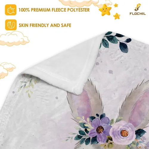 Miniatura 4 de FLOCHIL Manta de bebé personalizada para niñas, manta de bebé personalizada con nombre, manta de bebé de conejo personalizada, regalo para baby