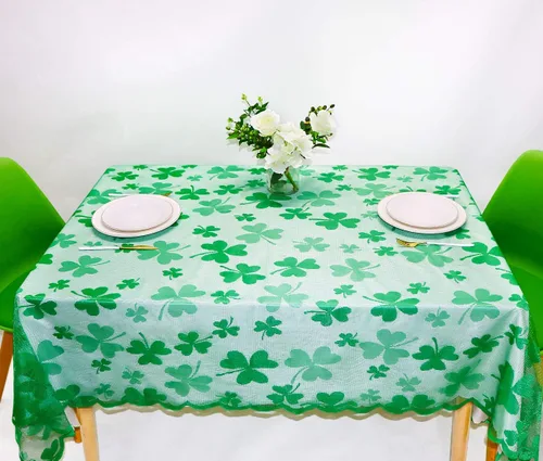 Miniatura 7 de asunflower Mantel rectangular de encaje con trébol verde, 60 x 84 pulgadas, para decoración de mesa del día de San Patricio con mantel bordado
