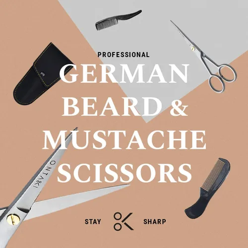 Miniatura 4 de Ontaki Tijeras para recortar barba y bigote, 5 pulgadas, color plateado, paquete de 1, kit de cuidado de bigote con peine de viaje, bolsa de viaje