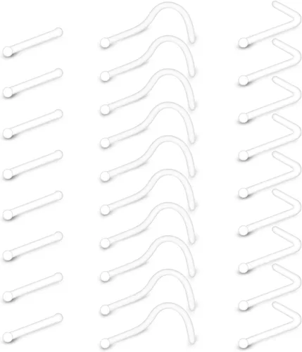 Miniatura 14 de MODRSA - Anillos de nariz transparentes y pernos - Retenedores de perforación de nariz de plástico - 16 g, 18 g, 20 g - Aretes de cartílago