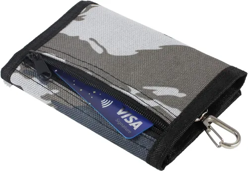 Miniatura 4 de Cartera de nailon con seguridad RFID, diseño de tres pliegues, con monedero pequeño con cremallera, para hombres y niños