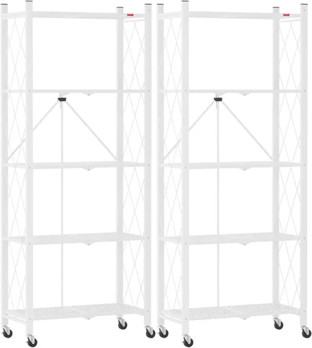 Miniatura 23 de DEANIC Estantería plegable de 5 estantes con ruedas, Estantería rodante de almacenamiento de servicio pesado, Unidad de estantería de alambre