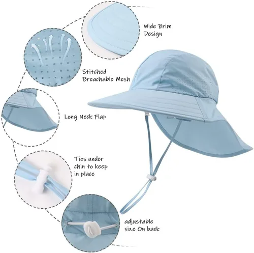 Miniatura 98 de Sombrero de verano para niños pequeños con solapa para el cuello, impermeable, sombrero de natación para niños, protección UV, sombrero de playa
