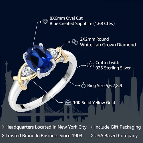 Miniatura 62 de Anillo de compromiso de oro amarillo de 10 quilates y plata 925 con piedra natal y diamantes cultivados en laboratorio para mujer, ovalado de 0.315