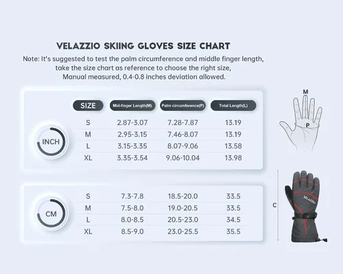 Miniatura 6 de VELAZZIO Guantes de esquí Guantes de invierno impermeables y transpirables, ecológicos con aislamiento sostenible fabricado con Dupont Sorona