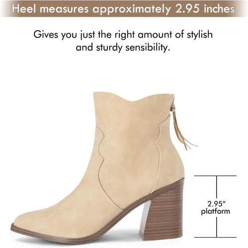 Miniatura 4 de Coutgo Botines occidentales para mujer, con puntera puntiaguda, tacón medio, apilado, con cremallera