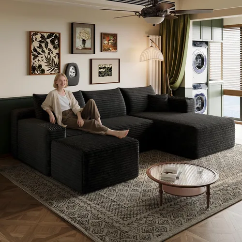 Miniatura 45 de Sofá modular en forma de L de 96 pulgadas con diván, moderno y cómodo sofá de pana para sala de estar, sofá de espuma viscoelástica, no requiere