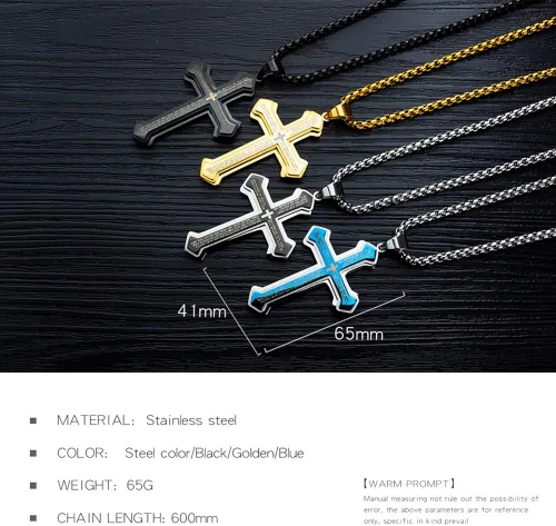 Miniatura 5 de OLEVS Collar con colgante de cruz para hombre, collar grande con colgante de cruz de acero inoxidable para hombres y mujeres
