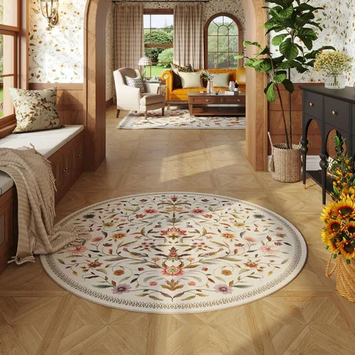 Miniatura 33 de Alfombra de entrada vintage con medallón floral de 2 x 3 pulgadas, lavable a máquina, alfombra de entrada de pelo bajo, suave, pequeña, alfombra