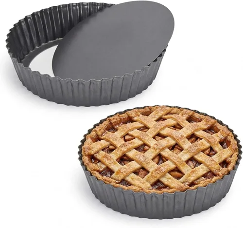 Paquete de 2 sartenes antiadherentes de 9.4 x 2 pulgadas con parte inferior extraíble, sartenes para quiche para hornear, molde de acero al carbono