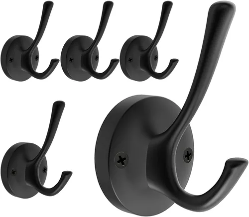 Miniatura 13 de TOFIIGREM Ganchos de pared negros para toallas, paquete de 3 ganchos para abrigos, ganchos para bata, gancho de metal resistente, doble gancho