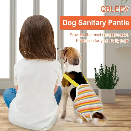 Miniatura 5 de QBLEEV Pañales para perras, bragas sanitarias lavables con tirantes ajustables, pañales reutilizables para cachorros, lindas bragas de período