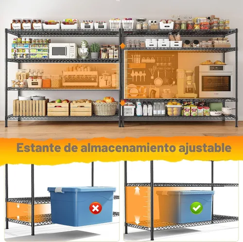 Miniatura 6 de REIBII Estantes de Almacenamiento de 2560LBS Unidad de Estantería de Metal de 55.5"W Estantería de Alambre de 4 Niveles Estantería de Garaje