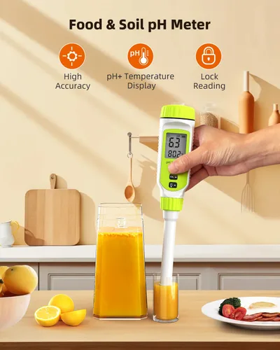 Miniatura 2 de Tadeto Medidor de pH digital multifuncional para alimentos, kit de prueba de pH de suelo de jardín de alta precisión con pantalla LCD ℃/℉