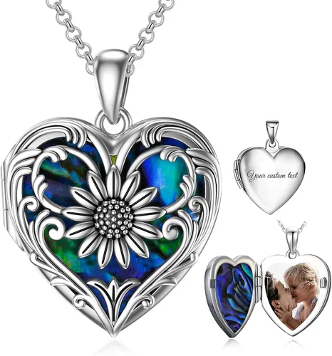 SOULMEET Collar con medallón de ópaloabalónconcha de perlamalaquita en forma de corazón de girasol, collar que sostiene fotos, foto You are My