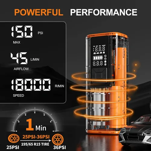 Miniatura 3 de Inflador de neumáticos Compresor de aire portátil para bicicleta, coche, motocicleta (con cable de carga de coche)