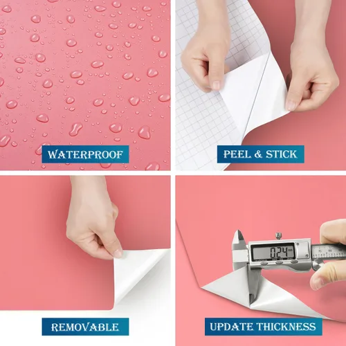 Miniatura 4 de FunStick Papel tapiz rosa coral para despegar y pegar, papel de contacto rosa para armarios, escritorio, aula, papel de pared extraíble autoadhesivo