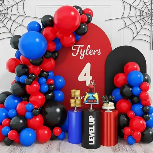 Miniatura 14 de Kit de guirnalda de arco de globos tropicales de verano, 141 globos de látex de color rosado intenso, verde lima, naranja, azul pizarra y amarillo