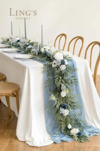 Miniatura 2 de Ling's moment Guirnalda de flores, eucalipto y rosa de 6 pies, decoración de mesa de novios para recepción de boda, guirnalda floral de arco