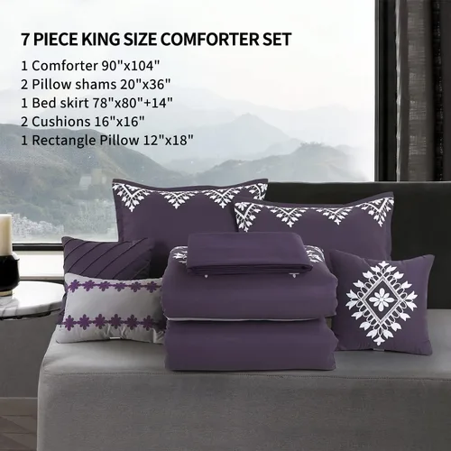 Miniatura 6 de MERRY HOME Juego de edredón de cama – Juego de edredón de tamaño King (14.11 oz/m²), juego de edredón de 7 piezas suave y cómodo para todas las Gris