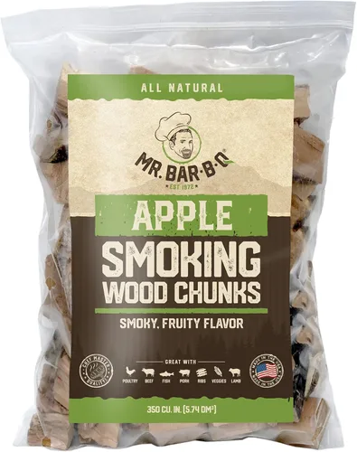 Bolsa de 3.5 libras de trozos de madera de manzana de Mr. Bar-B-Q, sabor a manzana afrutado para ahumar, asar al aire libre, barbacoa en el patio