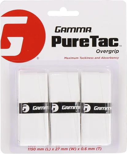 Gamma Tennis PureTac OVERGRIP, extra pegajoso, duradero, absorbente de humedad, blanco, negro (paquete de 1, 3 o 12)