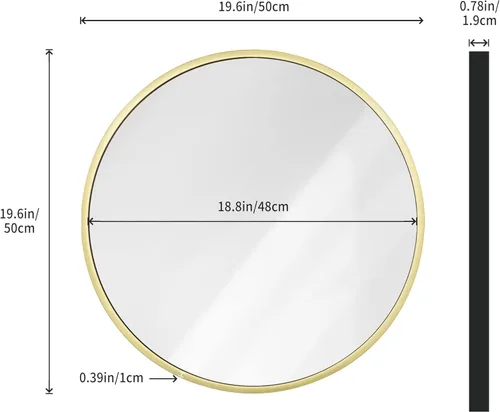 Miniatura 2 de 1st owned Espejo de pared redondo dorado de 20 pulgadas, espejo circular con marco de metal, colgante redondo moderno decorativo para entrada, baño