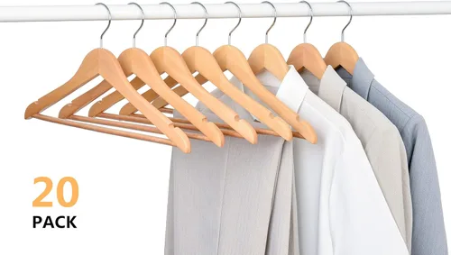 Miniatura 6 de Amber Home Paquete de 20 perchas de madera natural de 15 pulgadas para mujeres, adolescentes, perchas para camisas, chaquetas, perchas de madera