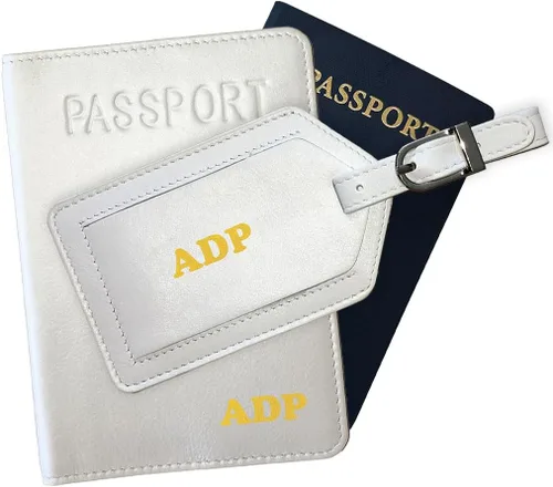 Miniatura 14 de Soporte personalizado de cuero con monograma RFID para pasaporte y etiqueta de equipaje, montura antigua, Juego de funda para pasaporte y etiqueta