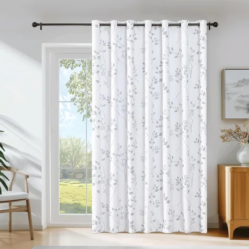 Miniatura 30 de Beauoop Cortinas Florales 100% Opacas de 54 Pulgadas de Largo, 2 Paneles para Dormitorio, Sala de Estar, Azul Gris y Blanco con Patrón de Flores