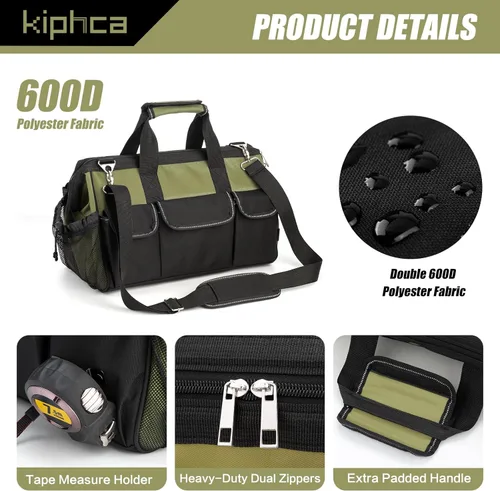 Miniatura 3 de Bolsa de herramientas, organizador plegable de 16 pulgadas con parte superior abierta para un fácil acceso a las herramientas, construcción
