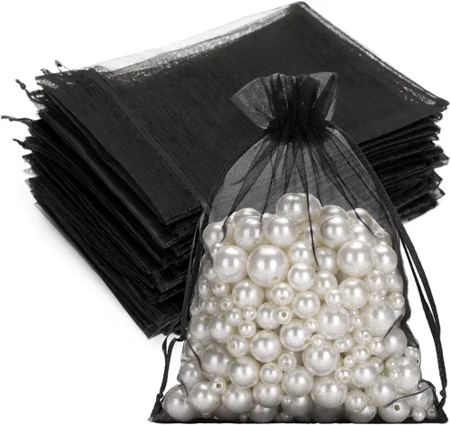 Miniatura 19 de G2PLUS - 25 bolsas de organza doradas de 5 x 7 pulgadas, bolsas de malla transparente para joyería, bolsas de regalo de organza con cordón