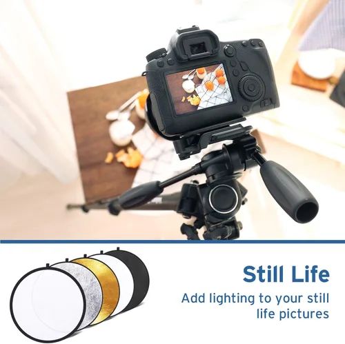 Miniatura 6 de Etekcity Reflector para fotografía de 24 pulgadas (60 cm) 5 en 1, reflectores de luz multidisco para fotografía, plegable con bolsa - Translúcido