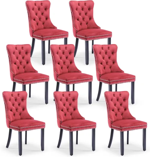 Miniatura 67 de Juego de 4 sillas de comedor de terciopelo, sillas de comedor tapizadas con ribete de cabeza de clavo y patas de madera maciza para cocina