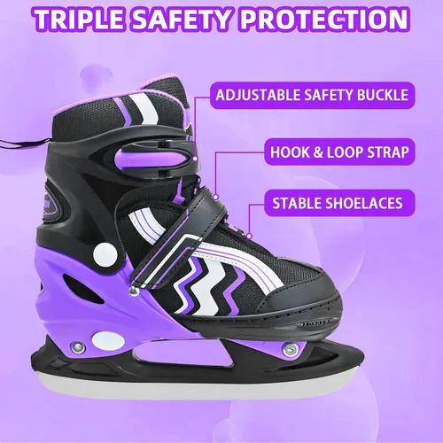 Miniatura 3 de Patines de hielo ajustables para niños y niñas, cuchillas lisas, tela transpirable y forro cómodo, patines de hockey para edades de 3 a 12 años