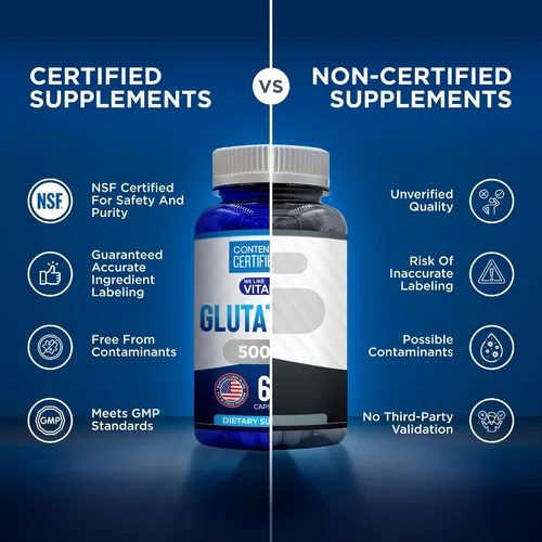 Miniatura 7 de We Like Vitamins Suplemento de glutatión certificado NSF 500 mg - 60 cápsulas de L-glutatión reducido para apoyo antioxidante e inmunológico