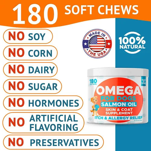 Miniatura 6 de Aceite de Pescado Omega 3 para Perros (360Ct) - Masticables para Piel y Pelo - Alivio para Piel Seca y Con Picazón + Apoyo para Alergias - Pelo