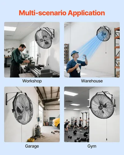 Miniatura 6 de VEVOR Ventilador industrial de montaje en pared de 18 pulgadas, alta velocidad 4000 CFM con 3 velocidades, potente ventilador de pared de garaje