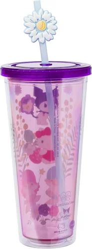 Miniatura 4 de Silver Buffalo Sanrio Hello Kitty y sus amigos con Kuromi y Little Twin Stars - Vaso de plástico para bebidas frías con tapa y popote superior, 710