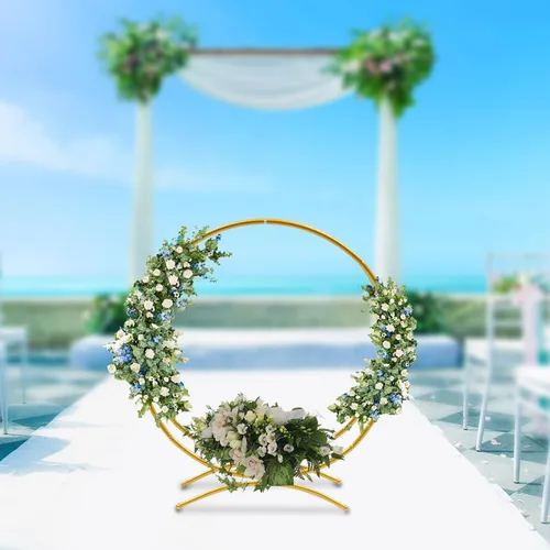 Miniatura 8 de Soporte redondo para telón de fondo, 2.8 pies de alto x 2.6 pies de ancho, marco de arco de globos, soporte de arco de boda para fiesta
