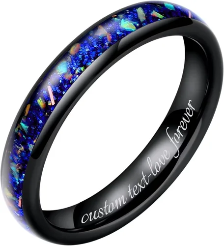 THREE KEYS JEWELRY Anillos de tungsteno para hombre y mujer, 8mm 4mm,Serie Galaxy creado con incrustaciones de ópalo, anillos de boda