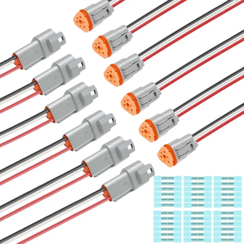 Miniatura 19 de Kit de 6 conectores Deutsch DT de 2 pines negro macho hembra arnés de cableado Deutsch Pigtail de 2 vías impermeable conector eléctrico automotriz