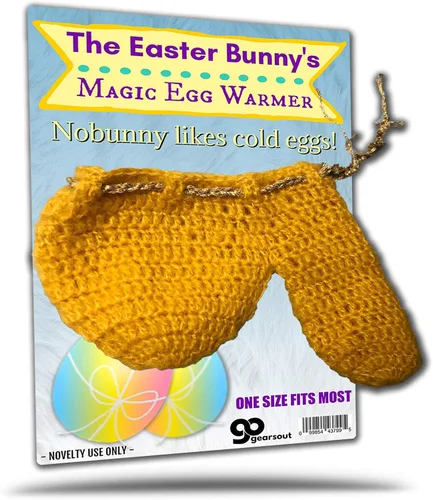 Miniatura 2 de Calentador mágico de huevos de conejo de Pascua – Calentador Wienie de Pascua para hombres – Tejido a mano, vara de oro con lazo de hilo dorado