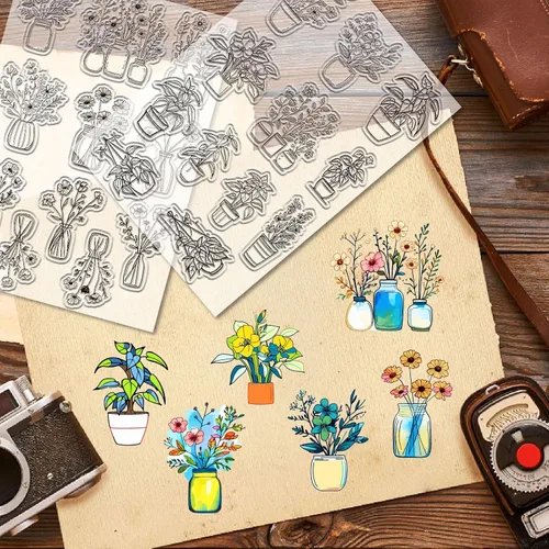 Miniatura 5 de CRASPIRE Sellos de goma transparente para plantas en maceta, sello de plantas de primavera, sello transparente para hacer tarjetas, sellado de hojas