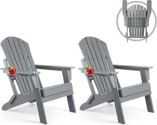 Miniatura 11 de FUNBERRY Juego de 6 sillas plegables Adirondack para todo tipo de clima, sillas para hogueras de polietileno de alta densidad con portavasos