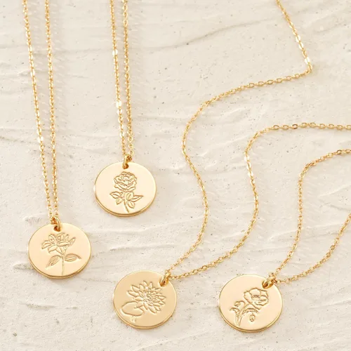 Miniatura 5 de MYEARS - Collar con dije de moneda para mujer, personalizado con diseño de flores del mes de tu nacimiento, chapado en oro de 14 quilates