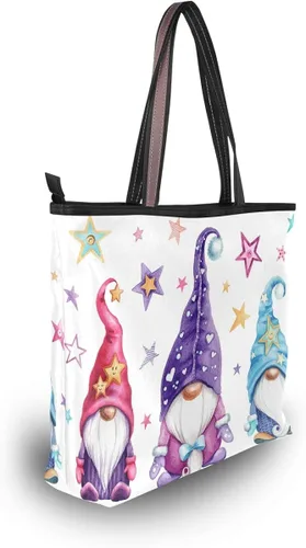 Miniatura 6 de QMXO - Bolso de mano con diseño de gnomos mágicos y estrellas, para mujer, bolsa de mano de gran capacidad con asa superior